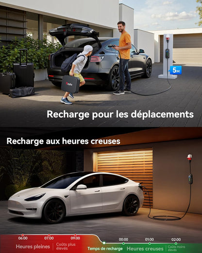 Raylix 11 kW elektrische autolader, type 2 (5 m, 6 A - 16 A, driefasig) met elektriciteitsmeter, instelbare intensiteit en uitgesteld opladen, laadstation 11 kW driefasig, compatibel met type 2