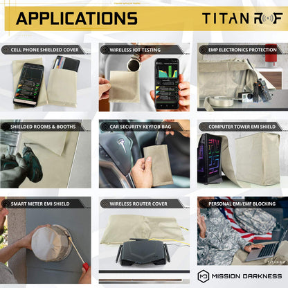 TitanRF Faraday Fabric - Pro Construction Kit - Military Grade Fabric Blocks RF Signals (WiFi, Cell, Bluetooth, etc.) - 44in Width x 18ft Length (1.1m x 5.5m) + Free 20ft Conductive Tape