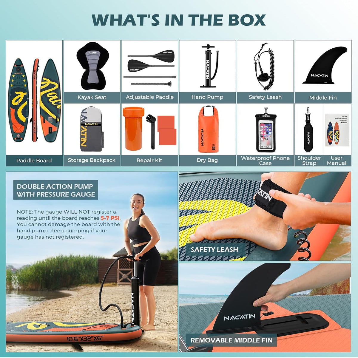 NACATIN Opblaasbaar SUP-board (oranje)