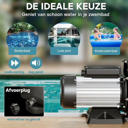 Wiltec poolpomp 19200 l/h 750 W zwembadpomp met 3,5 meter aanzuighoogte, filterpomp voor pools, circulatiepomp met ingebouwde vezelopvang