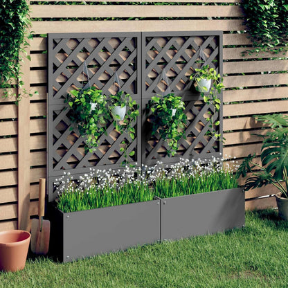 Tidyard WPC 2-Piece Grey Garden Planter with Separate Shoulder Surface Grilled Planter for Outdoor Loft Bed Planter with Grid Flower Box Outdoor 65 x 30 x 135 cm - QUORE