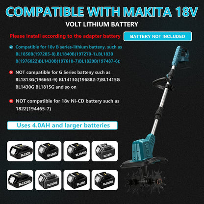 Accu-grondhak voor Makita 18 V accu (zonder accu), 400 W elektrische tuinfrees met 20 cm werkbreedte, 15 cm werkdiepte, elektrische motorhak voor gazon/bodembewerking