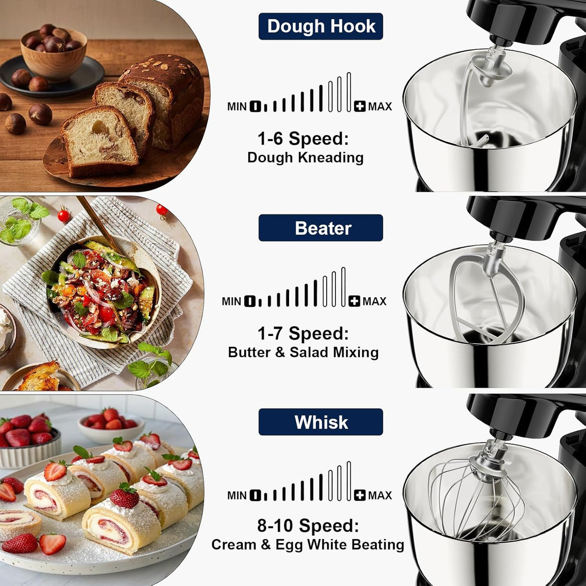 Staande mixer – Keukenmixer – Standmixer – Mixer – Keukenrobot – Zwart – 300 W – 10 Snelheden + Pulsefunctie
