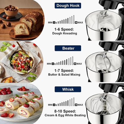 Staande mixer – Keukenmixer – Standmixer – Mixer – Keukenrobot – Zwart – 300 W – 10 Snelheden + Pulsefunctie