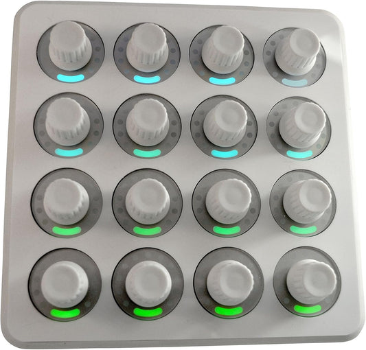 MIDI-controller – DJ-controller – Controller zonder geluidskaart – MIDI-draaiknoppencontroller – Wit – 16 hoge-resolutie draaiknoppen met drukfunctie – USB-voeding en compact formaat