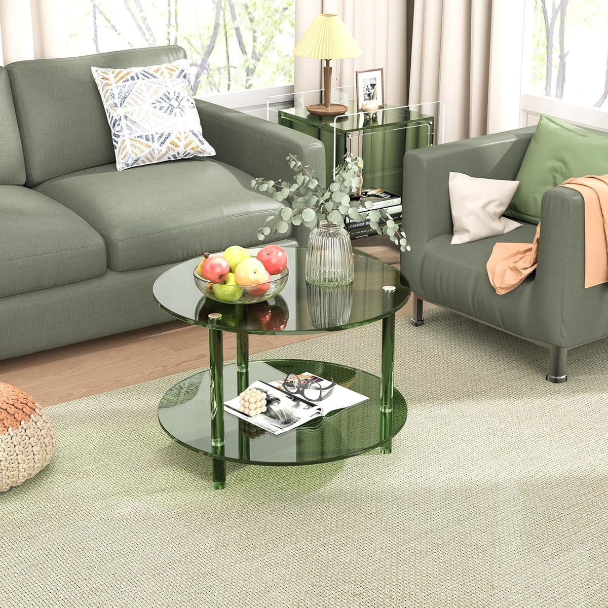 Acrylic Coffee Table, Small Round Modern Coffee Table for Living Room (Green)