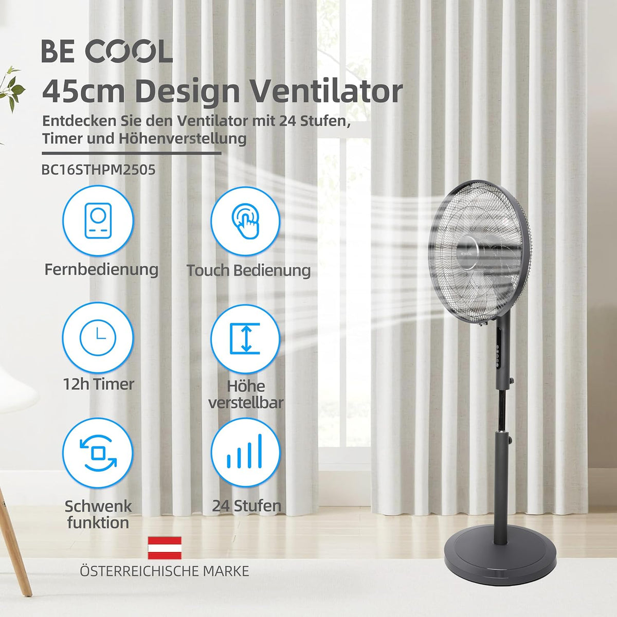 Staande Ventilator – Ventilator – Vloerventilator – Voetventilator – Statiefventilator – Zwart – 50 W DC-Motor – 24 Snelheden