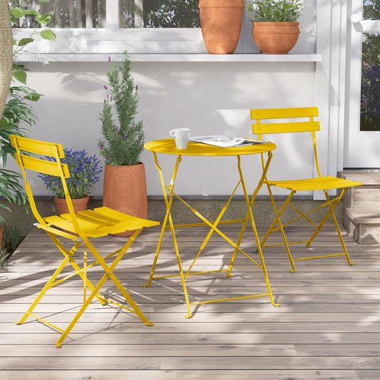 Grand patio Bistro Set van 3 tuinmeubelen, zitgroep, 2 stoelen en 1 tafel, premium staal, inklapbaar, balkonset voor binnenplaats, tuin, buiten (geel) - QUORE