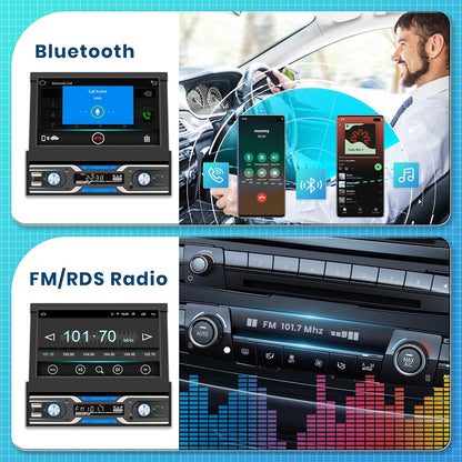 Autoradio 1 Din – Android Autoradio – Carplay Autoradio – GPS Navigatie Radio – DAB+ Autoradio – 7 Inch Automatisch Uitschuifbaar Scherm – Draadloze CarPlay & Android Auto