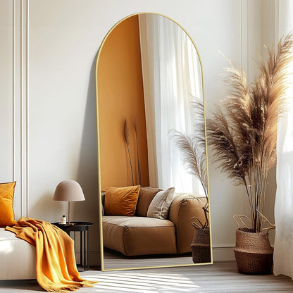 NASSYOU Bogen Ganzkörperspiegel, 192 x 85 cm staande spiegel met gouden aluminium frame, grote wandspiegel vloerspiegel voor slaapkamer, entree, gang, huisdecoratie