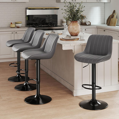 Youhauchair Barkrukken Set van 2, In Hoogte Verstelbare Barkruk met Rugleuning, PU Lederen Barstoelen Bar Stool, Moderne Barstoel Keuken Kruk, Donkergrijs
