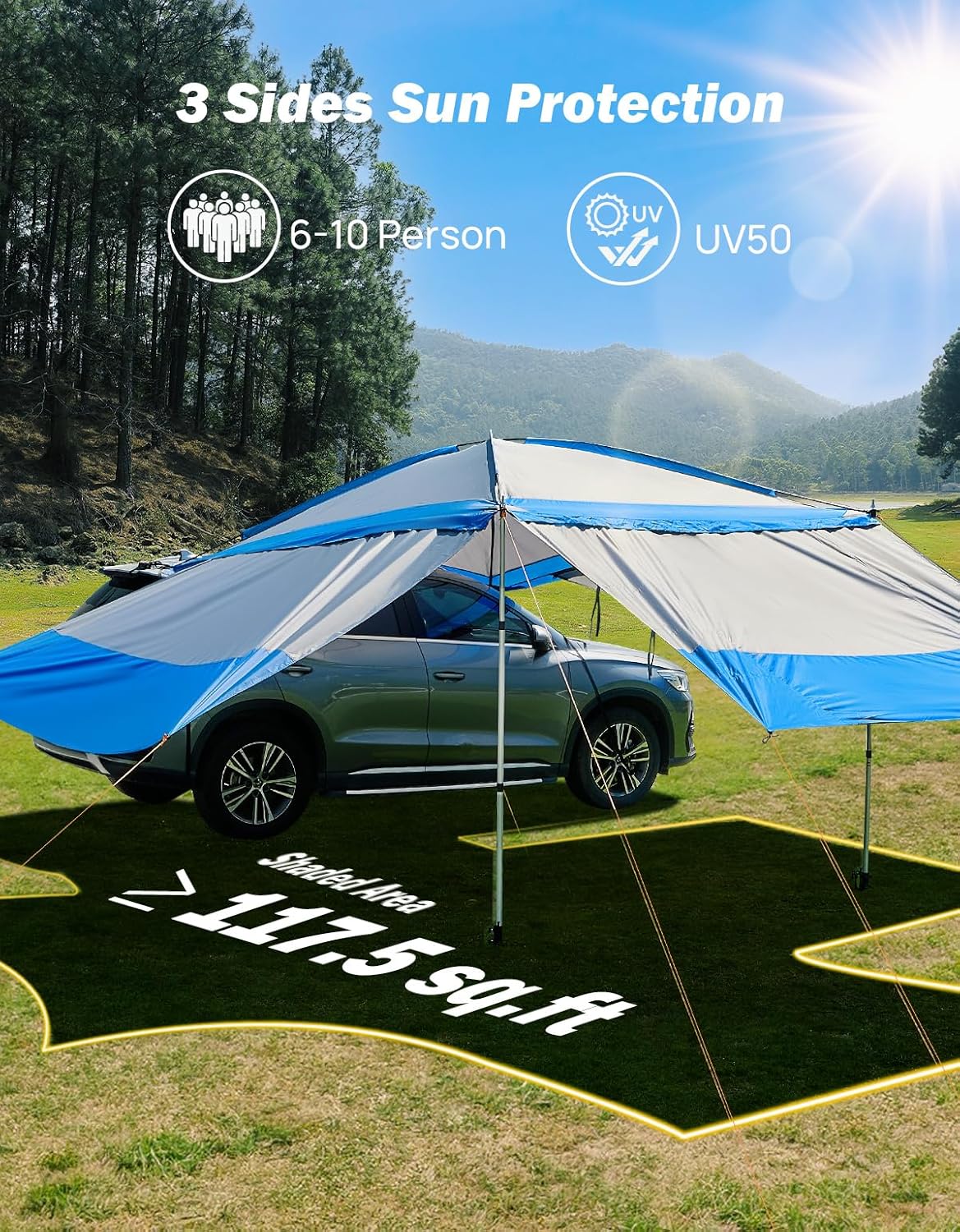 JOYTUTUS Auto SUV achterkleptent, universele waterdichte achtertent, campingtent met muggennet, achterklep, luifel, zonwering voor trekking, camping, outdoor, hiking