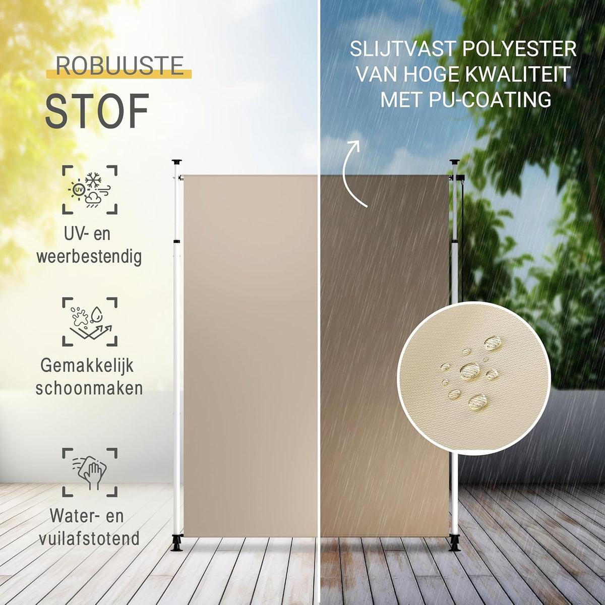 Sol Royal Balkonluifel zonder Boren 200x310cm – Privacy & Zonwering Klemluifel Verticaal Zonnescherm Buiten – Windbescherming Tuinterras Handslinger Antraciet Beige KM5