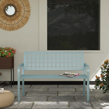 Outsunny 2-Sitzer Gartenbank, wetterfest Sitzbank, Gartenmöbel mit Rücken- & Armlehnen, Park bench 240 kg load bar, Balcony Bench for Balcony Terrasse, Garten, 127 x 63 x 85 cm, Blau - QUORE