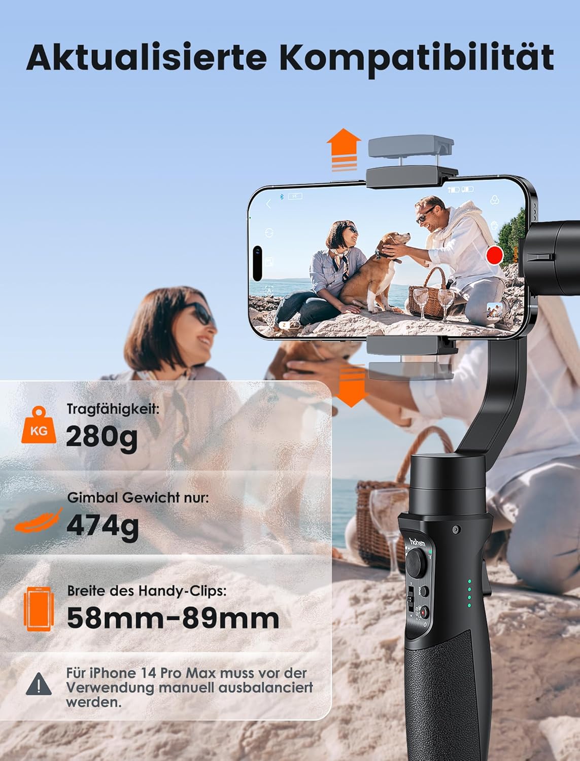hohem iSteady Mobile Plus Stabilisator voor smartphone met 3 assen voor video-opnames met gezichts- en objecttracking, 600 graden automatische rotatie, Gimbal voor Android iPhone 15, 14, 13 Pro
