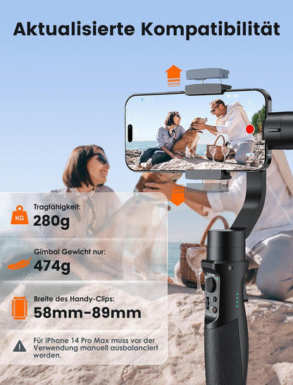 hohem iSteady Mobile Plus Stabilisator voor smartphone met 3 assen voor video-opnames met gezichts- en objecttracking, 600 graden automatische rotatie, Gimbal voor Android iPhone 15, 14, 13 Pro
