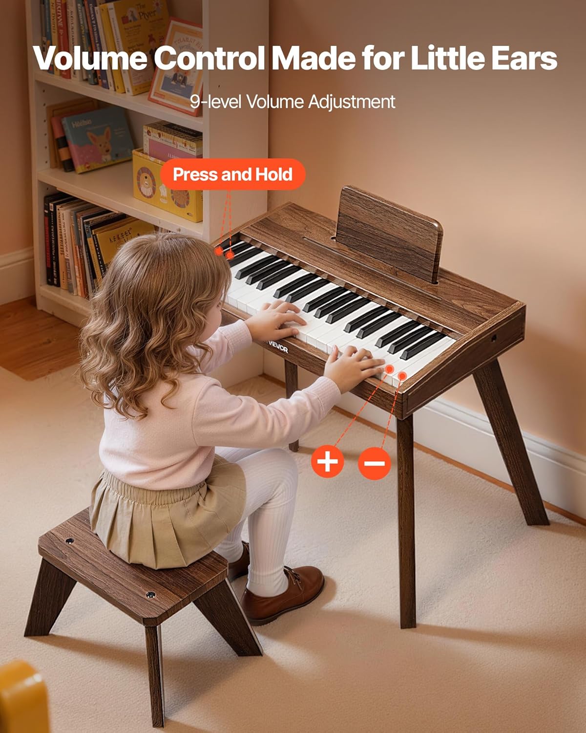 Toetsenbord Voor Kinderen Walnoot – Kinderpiano – Speelgoedpiano – Houten Piano – Mini Piano – 37 Toetsen – USB-C En Batterijen