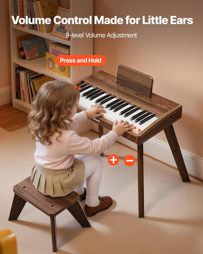 Toetsenbord Voor Kinderen Walnoot – Kinderpiano – Speelgoedpiano – Houten Piano – Mini Piano – 37 Toetsen – USB-C En Batterijen