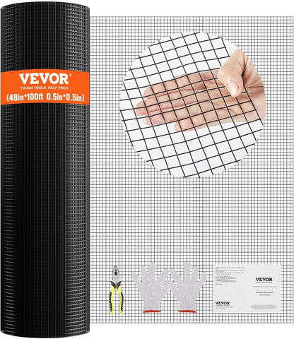 VEVOR Hardwaredoek, 48" x 100' Gegalvaniseerde Wire Mesh Roll, 19 Gauge Kippengaas Omheining Roll, Vinyl Coating Metalen Wire Mesh voor Kippenhok Barrière, Konijn Slang Hekken, Pluimvee Behuizingen