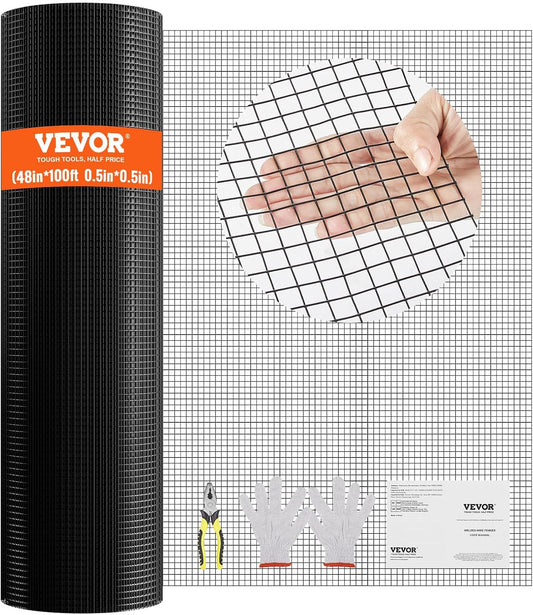 VEVOR Hardwaredoek, 48" x 100' Gegalvaniseerde Wire Mesh Roll, 19 Gauge Kippengaas Omheining Roll, Vinyl Coating Metalen Wire Mesh voor Kippenhok Barrière, Konijn Slang Hekken, Pluimvee Behuizingen