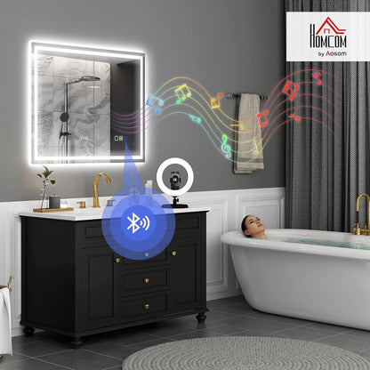 Badkamerspiegel – LED Spiegel – Wandspiegel – Verlichte Spiegel – Bluetooth Spiegel – Anti-Condens – 100 x 80 cm – Gehard Glas