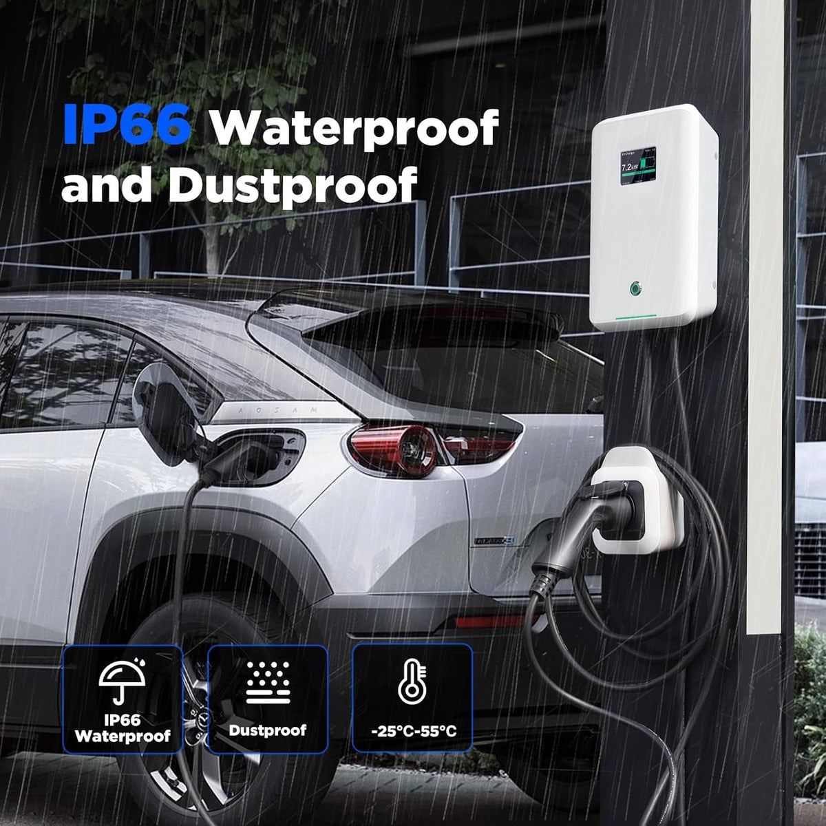 Morec EV laadstation enkelfasige 32A-lader 7,68 kW met een kabelaansluiting en 1,5 m stroomkabel naar de verdeelkast Draagbare snelle wanddoos voor Nissan Toyota BWM Renault Audi Vauxhall Ampera Chevrolet