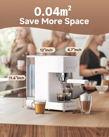 AMZCHEF Zeefdragermachine, 20 bar, espressomachine met professionele melkopschuimer, klein koffiezetapparaat, espresso voor cappuccino, latte en macchiato, 1,5 l watertank, wit