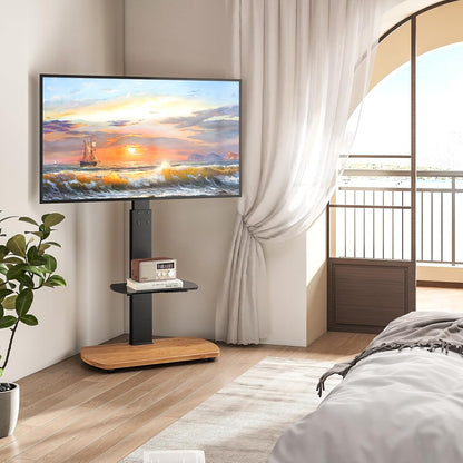 TTAP TV-standaard voor 32-65 inch tv's met eiken voet en enkel glazen plank/met draaibare en in hoogte verstelbare montagebeugel (OAK)