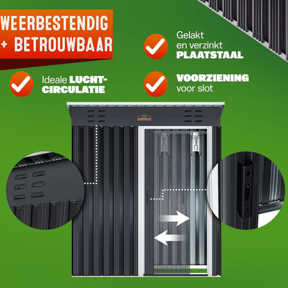 GARDEBRUK Garden house 185x165x90cm 1.5m2 Sliding Door 20kg Tool Holder Safety Gloves Ventilation Stainless Steel Sloping Roof Anthracite - QUORE