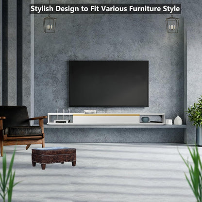 Zwevende tv-plank, wandgemonteerde zwevende tv, centrale entertainmentconsole, thuiskantoor, 120 cm, wit