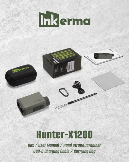 Laserafstandsmeter, Inkerma Jacht Rangefinder, 1200m Afstandsbereik met 6X Vergroting, LCD Display, Hoge Precisie voor Hoek/Snelheid/Scan/Lope Compensatie Meten (Hunter-X)