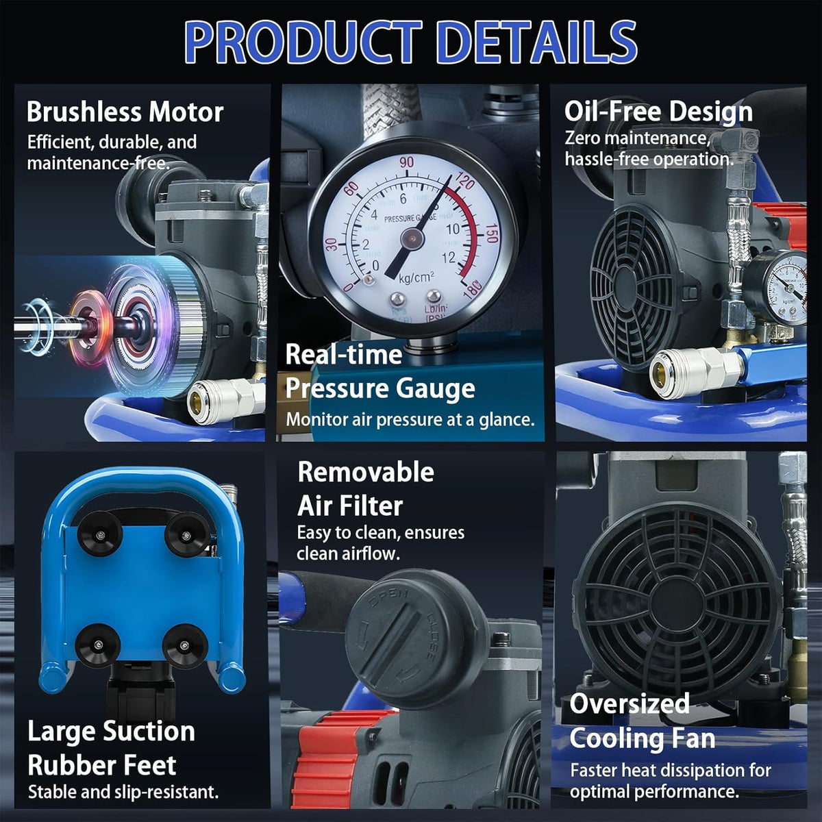 Accucompressor – Persluchtcompressor – Draagbare Luchtcompressor – Mini Compressor – 7 Bar Werkdruk – 1,5 Liter Tank – Draadloos – Stil in Gebruik