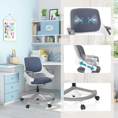 hjh OFFICE 640510 Kid Flex kinder- en tienerstoel van stof, grijs, meegroeiende draaistoel, voetensteun en rugleuning in hoogte verstelbaar