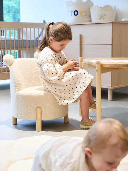 CHILDHOME, Babywieg, 2-in-1, schaalbaar, 0-6 maanden, berkenhout en teddymateriaal, tafel voor kinderen, activiteitstafel 6 maanden tot 6 jaar, matras inbegrepen, veilig, teddy ecru