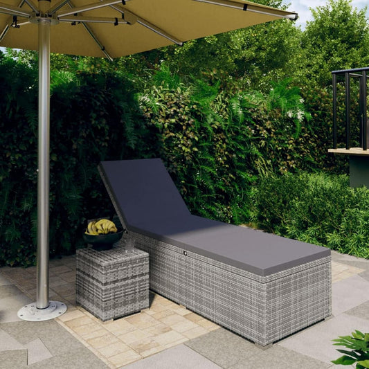 Tidyard Lounger with Cushion and Table, Tiltable, Outdoor, Balcony, Courtyard, Patio, Sofa, Outdoor Bed, Garden Bed with Rattan Table, Grey - QUORE
