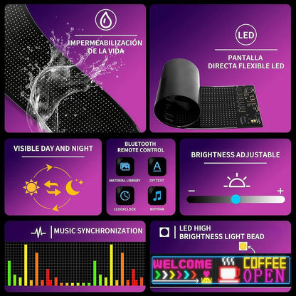 Dubbele rijen programmeerbaar led-lopende schrift, 20 x 93 cm, led-displaybord, ogen voor auto, bluetooth-app-bediening, gepersonaliseerd voor bar, reclame, restaurant, winkel, feestdecoratie (pixels