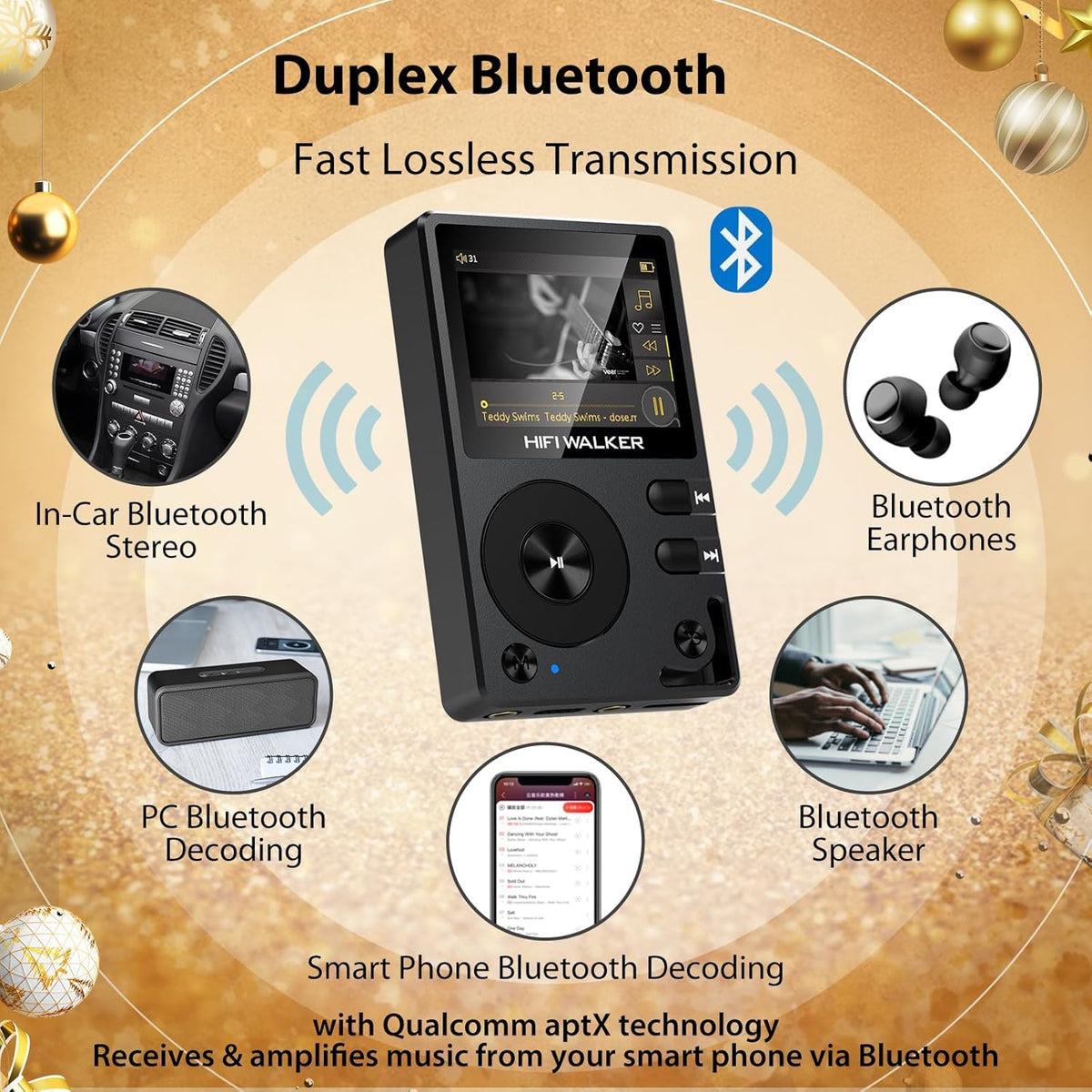 HiFi MP3-Speler – Muziekspeler – Draagbare Audio – Lossless Speler – Bluetooth Speler – 2-Inch HD-Scherm – Uitbreidbaar Tot 256 GB