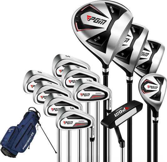 PGM Complete golfclubsets voor heren - 12 stuks - 3 hout (#1,3,5), 1 hybride (#4H), 6 ijzers (#5,6,7,8,9, PW), 1 zandwig (55 °), 1 putter - golfstandtas - MTG051-4