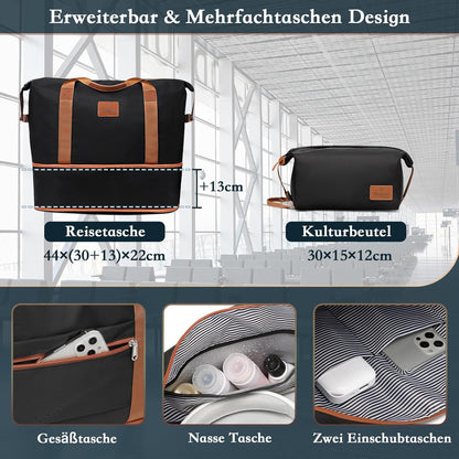 Joyway Kofferset van ABS hardshell uitbreidbare trolley kofferset met 4 wielen en TSA-slot De bagageset bevat 1 reistas en 1 toilettas, zwart, Kofferset 5tlg