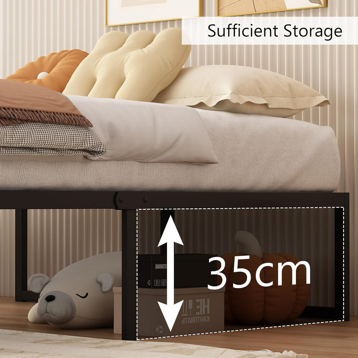Yicensen Metalen bed, 180 x 200 cm met lattenbodem, metaal, 41 cm hoog, bedframe, tweepersoonsbed, stabiele eenvoudige montage, zwart