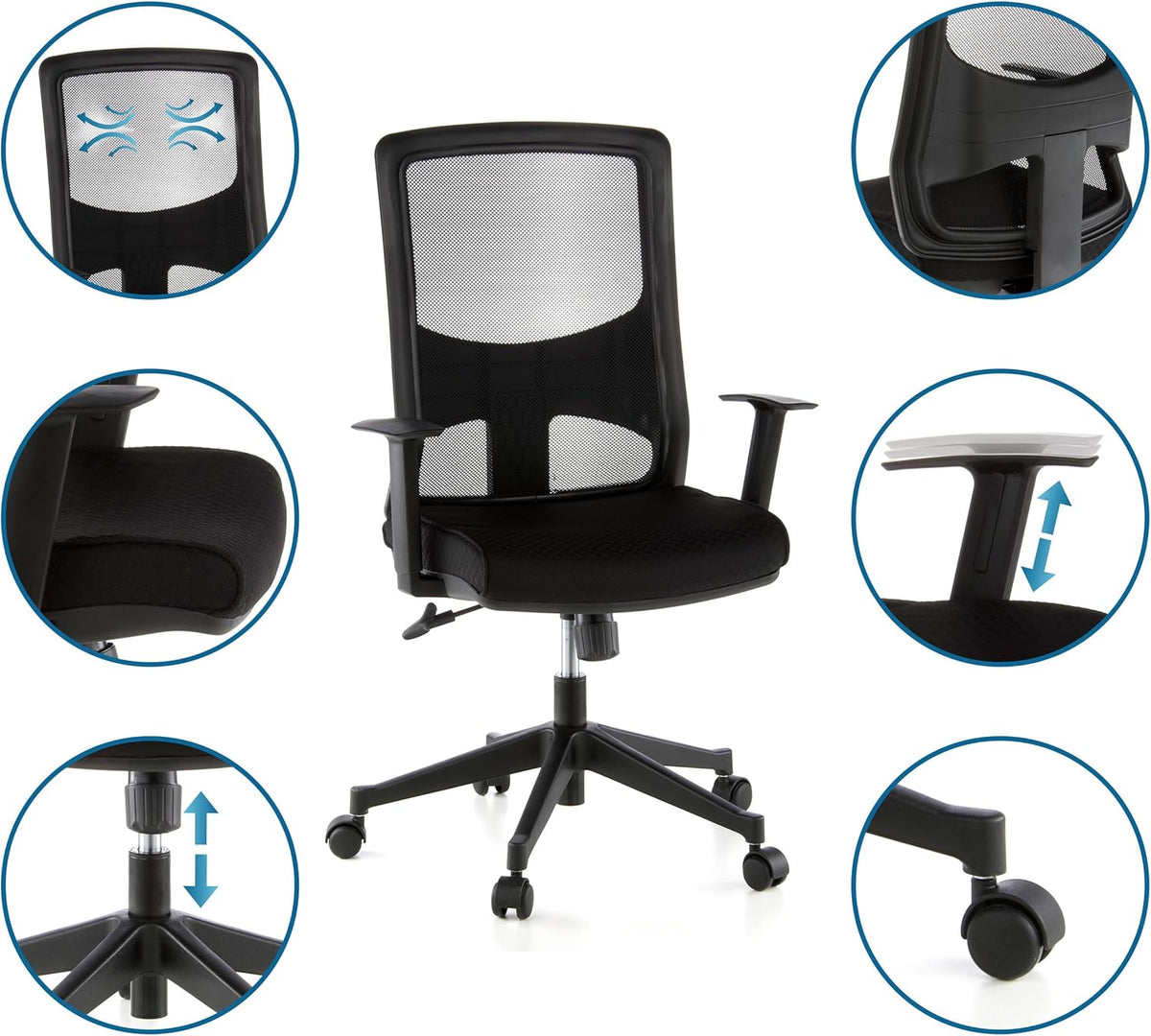 hjh OFFICE Lavita 653100 Ergonomische Bureaustoel, 44 x 57 x 113 cm (L x B x H), Zwart