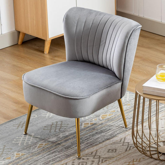 chairus Velvet Tub Chair No Armrest Single Sofa Chair with Metal Legs Upholstered Accent Chair Modern Long Chair for Balcony Living Room (Gray-1) - QUORE