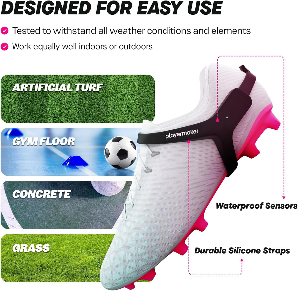 Playermaker Smart Football Tracker for Cleats, 25+ Technical & Physical Football Training Metrics, 12 Month Access to Playermaker Technology App Included, Next-Level Precision Beyond GPS Trackers