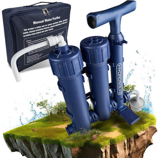Draagbaar waterfilter – Drinkwaterfilter – Outdoor waterfilter – Survival waterfilter – Camping waterfilter – 3-Traps Filtratie tot 99,9% Micro-organismen – Handpomp Zonder Stroom