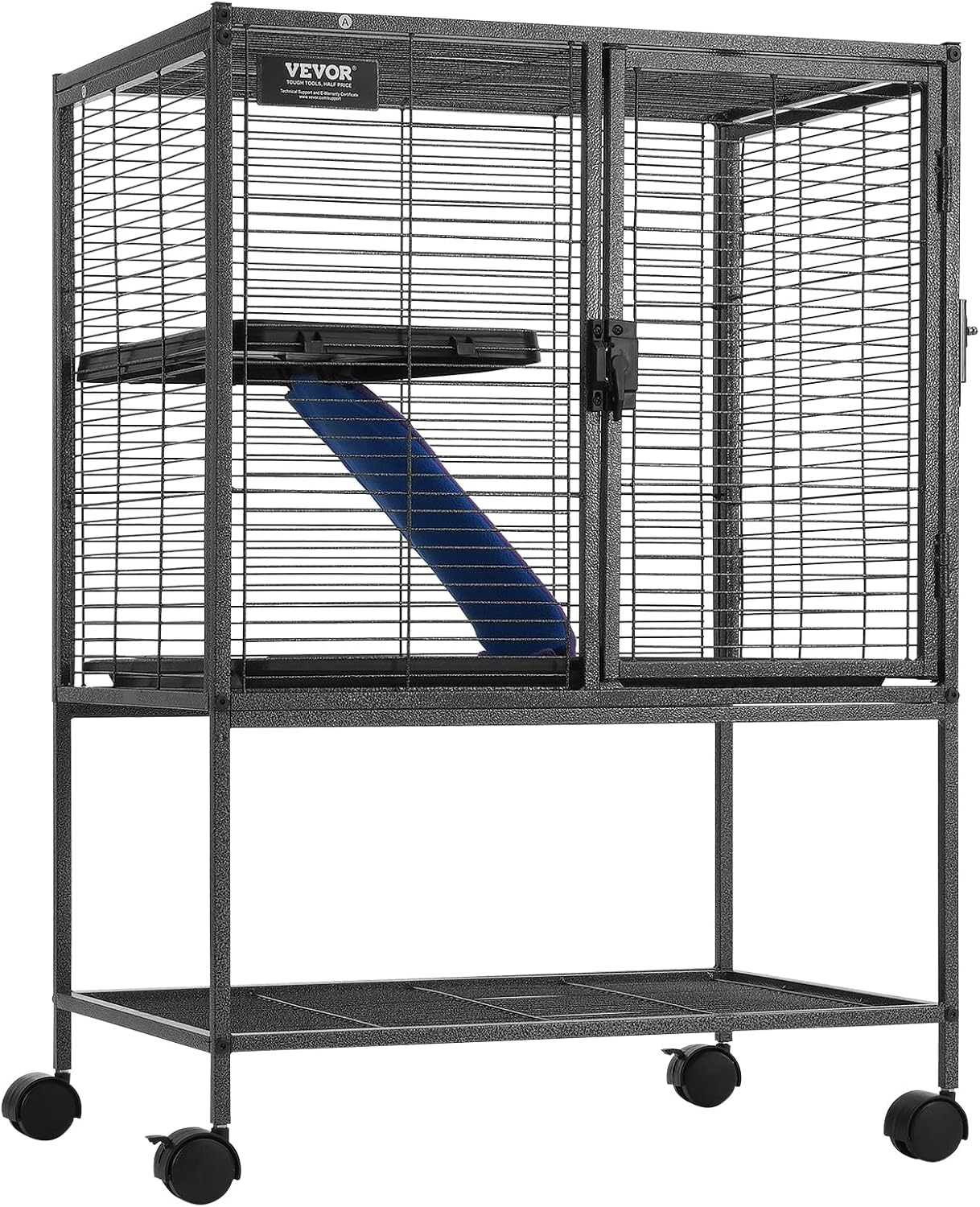 4-Laags Metalen Kooi Voor Fretten -  Geschikt Voor Ratten, Hamsters, Cavia's en Chinchilla's - 61 cm x 44 cm x 86.5 cm - QUORE