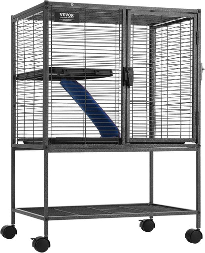 4-Laags Metalen Kooi Voor Fretten -  Geschikt Voor Ratten, Hamsters, Cavia's en Chinchilla's - 61 cm x 44 cm x 86.5 cm - QUORE