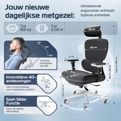 Ergonomische Bureaustoel – Bureaustoel Ergonomisch – Kantoorstoel – Gaming Stoel – Draaistoel – Mesh Stof – Verstelbare Lendensteun – 150 kg Max Belastbaar