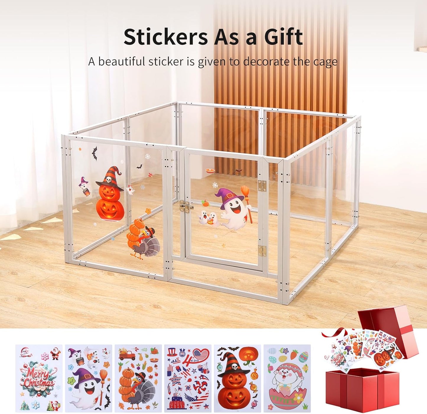 Doorzichtige acryl hondenspeelbox voor binnen - 130 cm 10 panelen huisdierbox voor kleine honden en katten, buitengebruik met deur, eenvoudig te monteren en schoon te maken (wit-08, 23 inch, 8 panelen