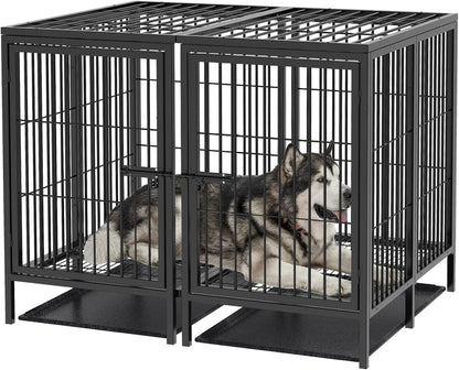 BingoPaw Heavy Duty hondenkrat: 132 cm extra grote enorme metalen huisdierenkooi met afneembaar scheidingspaneel - Indoor Hogere Binnenruimte Doggy box Kennel met twee deuren en trays voor kleine,
