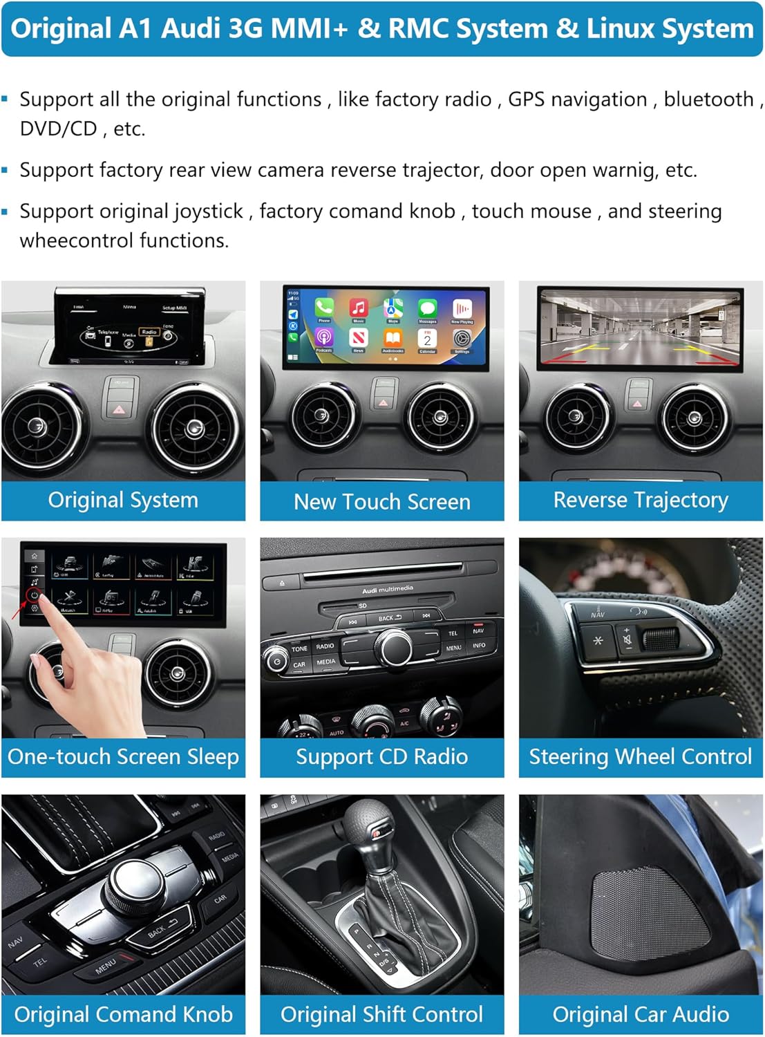 Autoradio – Touchscreen – Autoradioscherm – Multimediascherm – Navigatiescherm – Voor 2012-2018 Met 3G MMI/RMC Systeem – 12,3 Inch 1920 x 720 – Draadloze En Bekabelde CarPlay & Android Auto